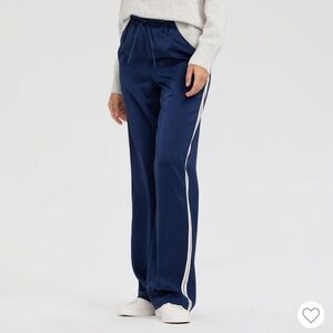 Women's High-Rise Wide Leg Satin Track Pull-On Pants - A New Day™ Navy Blue